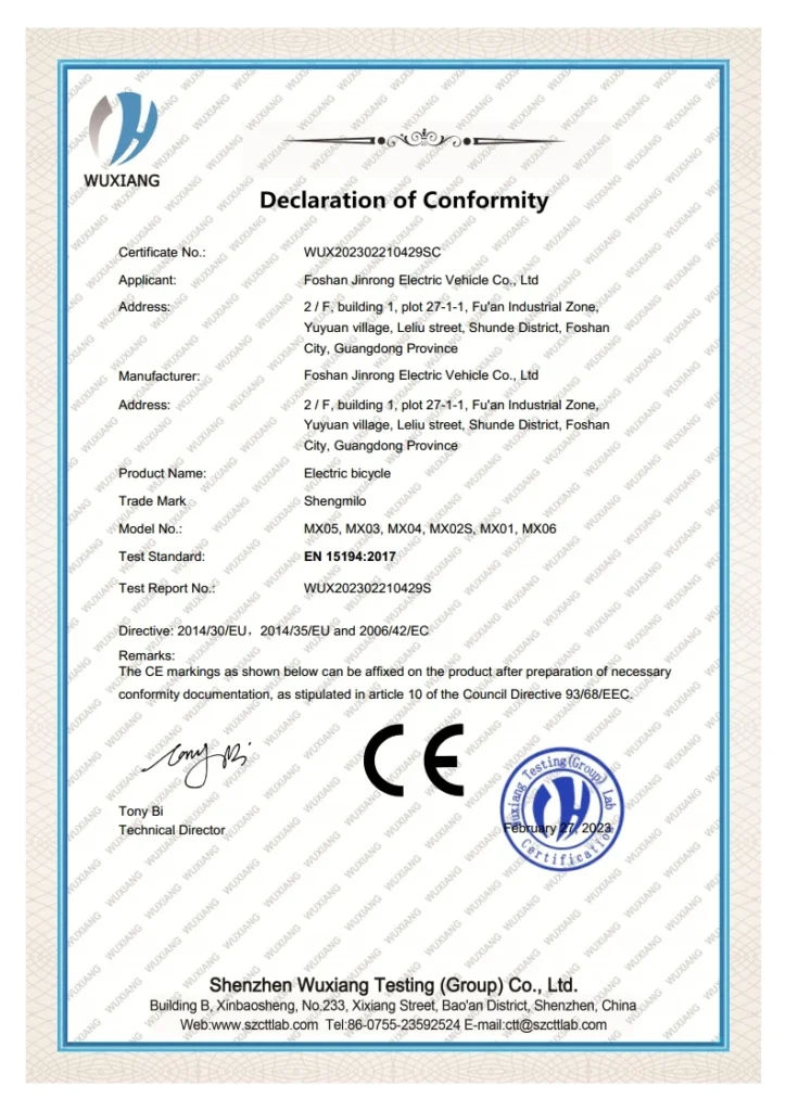 Shengmilo CE Certifications