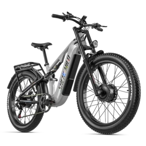 Vue de trois quarts d’un vélo électrique Shengmilo S600PRO avec son cadre et ses roues
