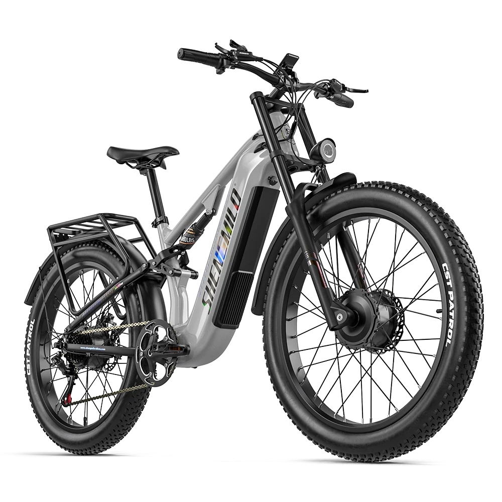 Vue de trois quarts d’un vélo électrique Shengmilo S600PRO avec son cadre et ses roues
